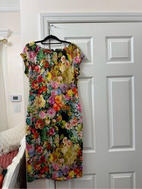 Beige by eci Floral Multicolor Cap-Sleeve Midi Dress